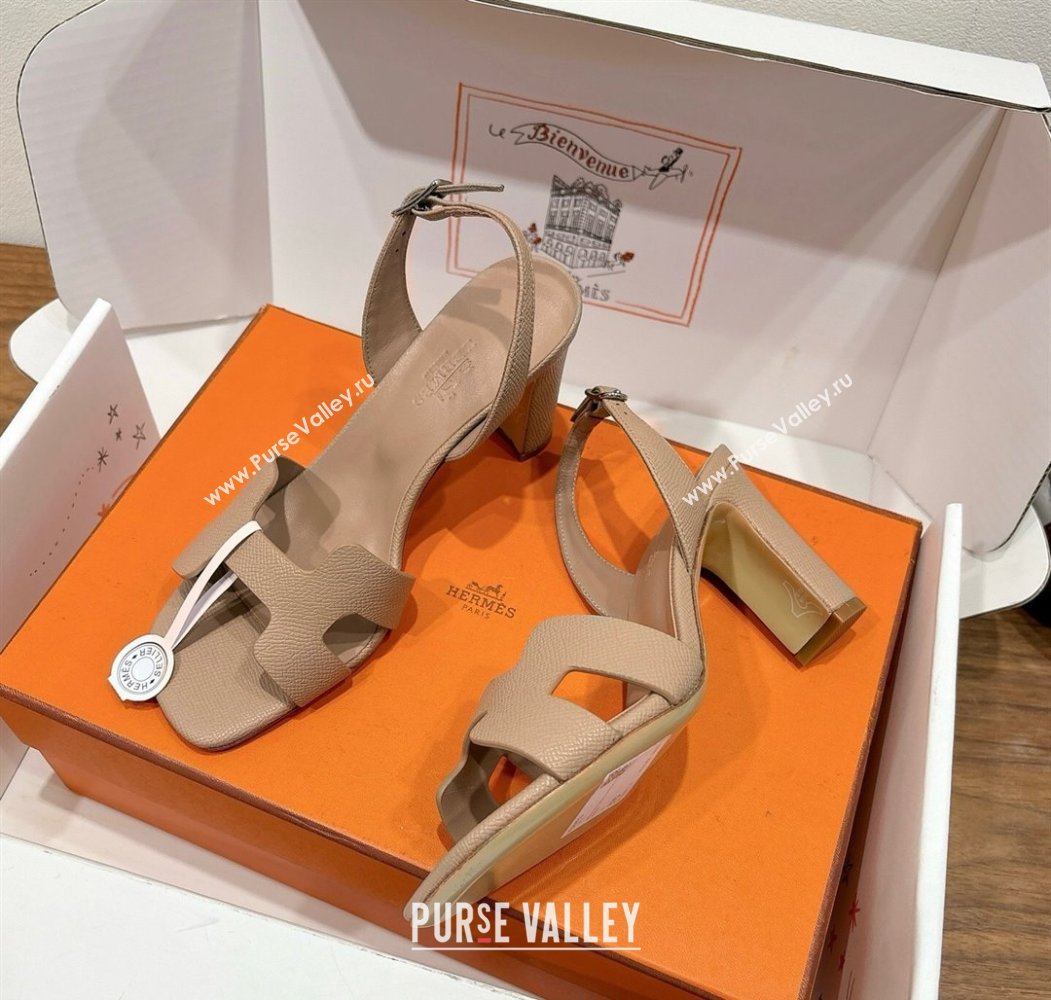 Hermes Eremite Heel Sandals 8cm in Grained Leather Beige 2025 H02275 (XC-250820131)