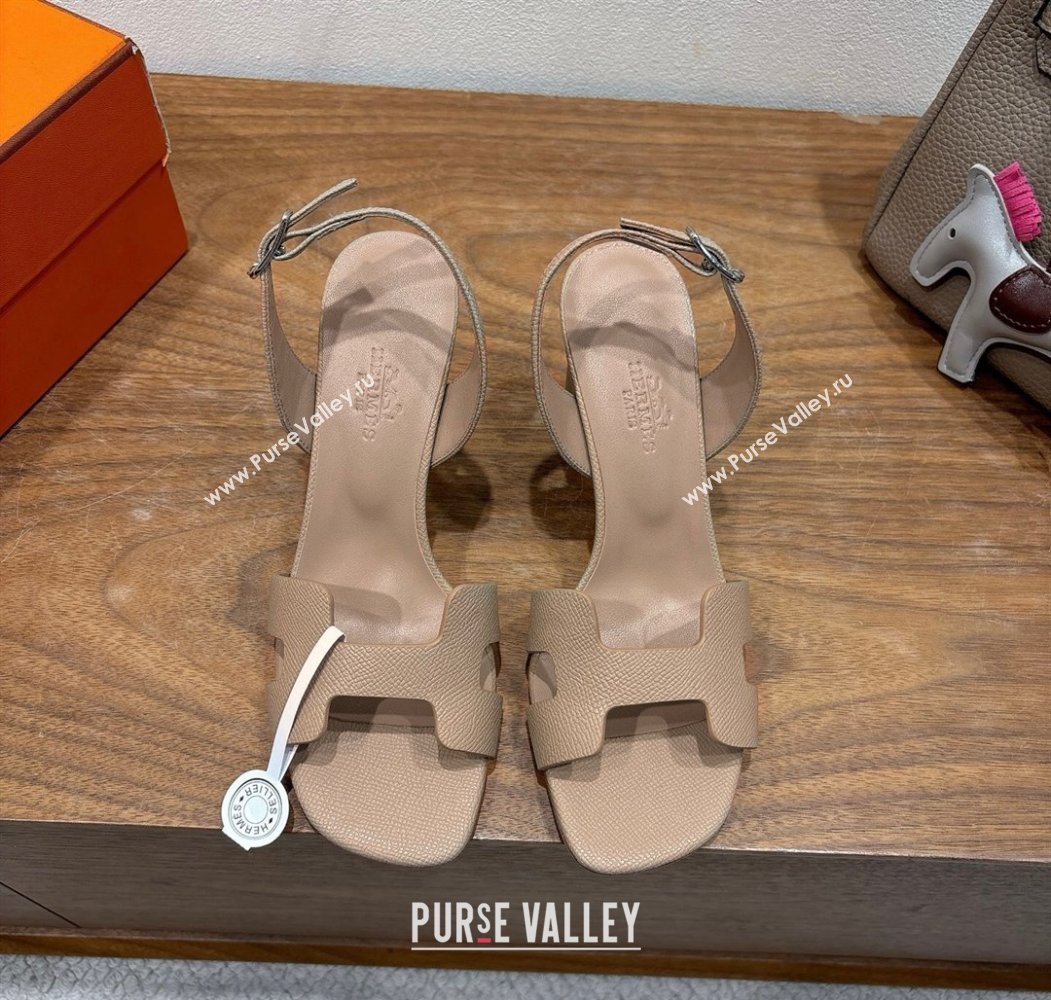 Hermes Eremite Heel Sandals 8cm in Grained Leather Beige 2025 H02275 (XC-250820131)