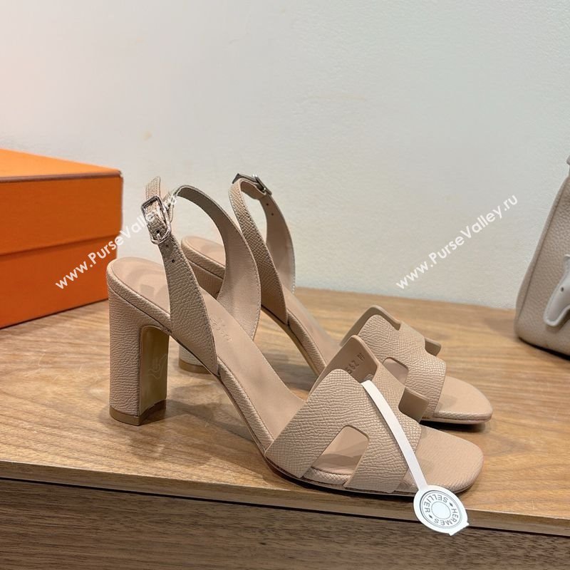 Hermes Eremite Heel Sandals 8cm in Grained Leather Beige 2025 H02275 (XC-250820131)