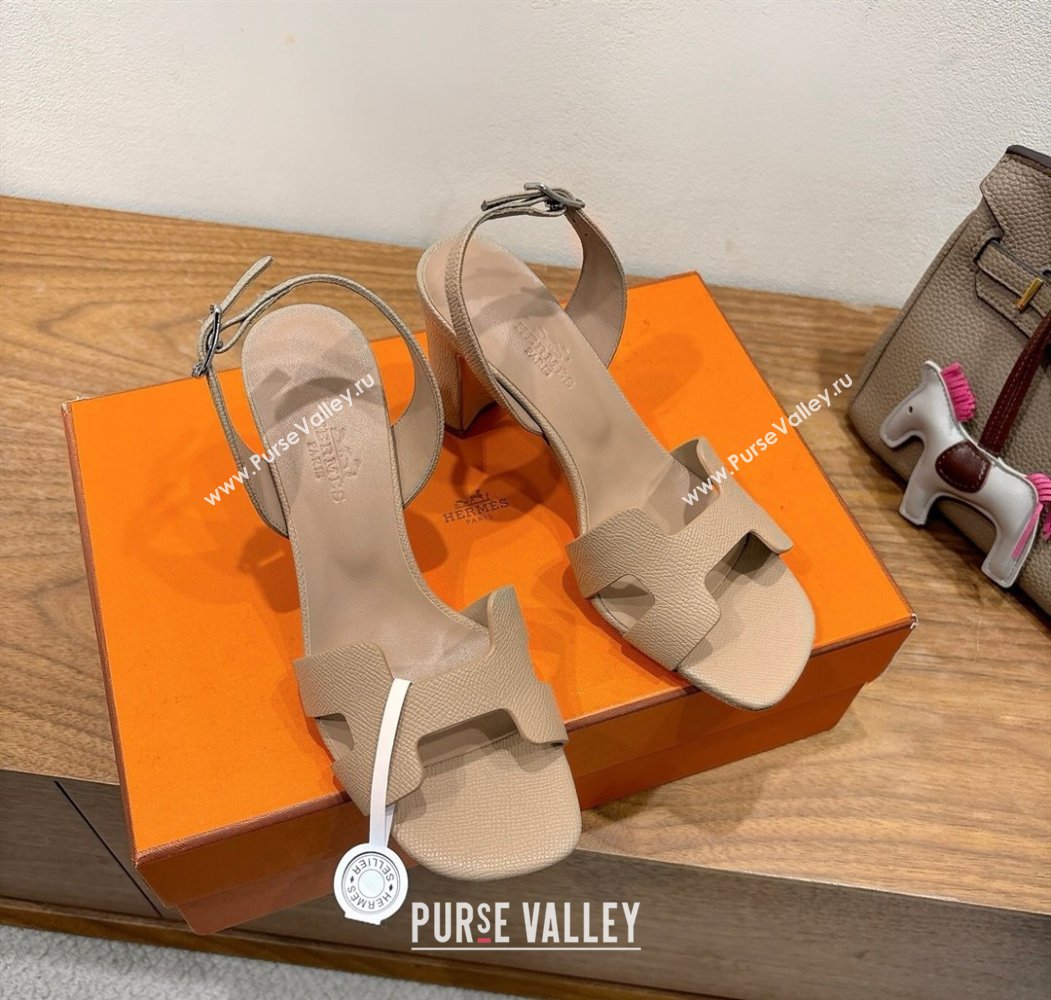 Hermes Eremite Heel Sandals 8cm in Grained Leather Beige 2025 H02275 (XC-250820131)