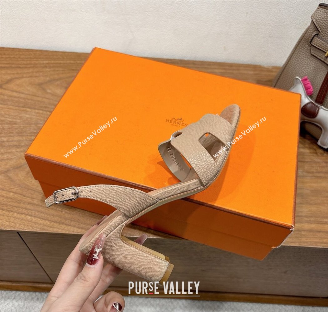 Hermes Eremite Heel Sandals 8cm in Grained Leather Beige 2025 H02275 (XC-250820131)