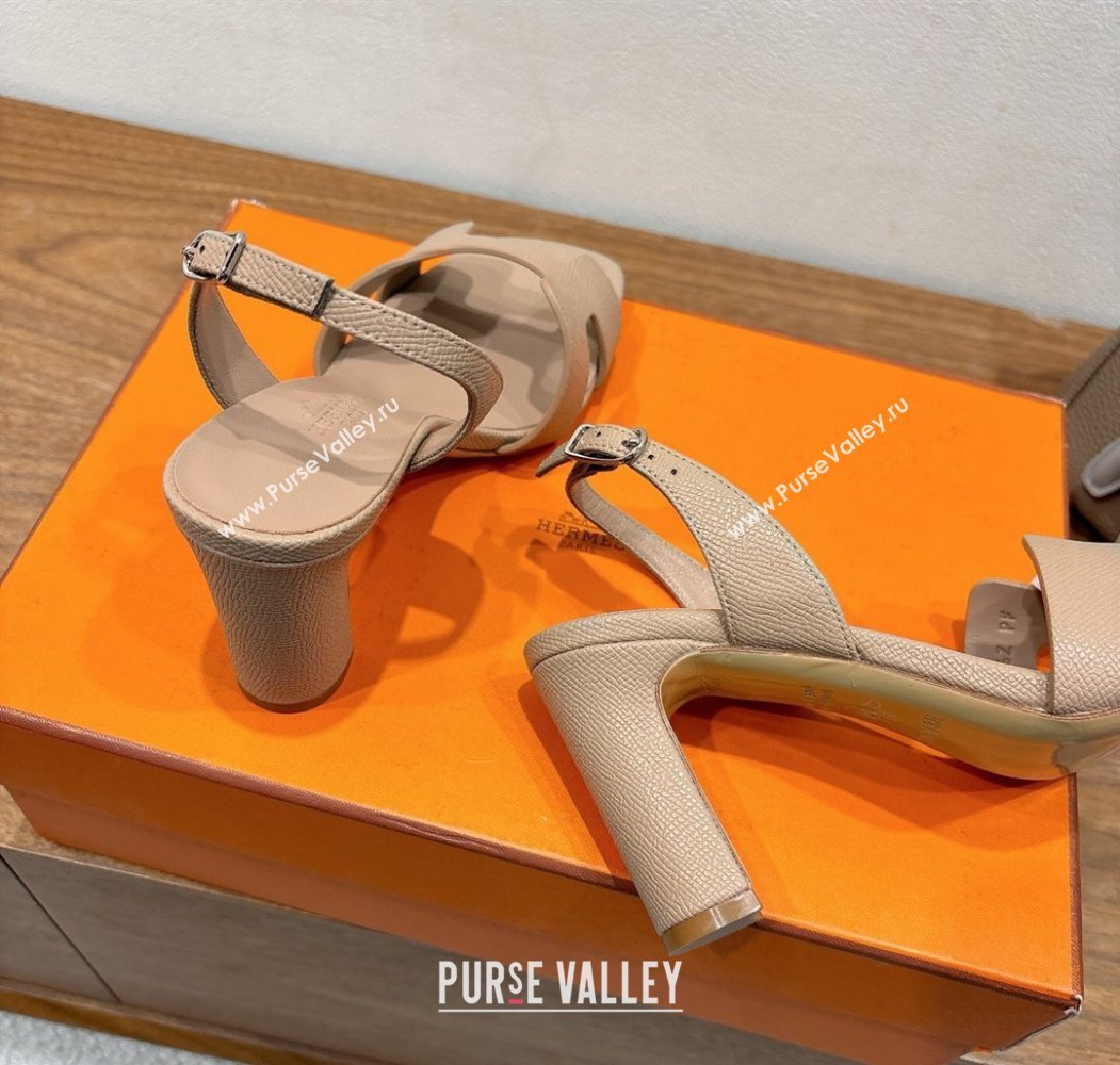Hermes Eremite Heel Sandals 8cm in Grained Leather Beige 2025 H02275 (XC-250820131)