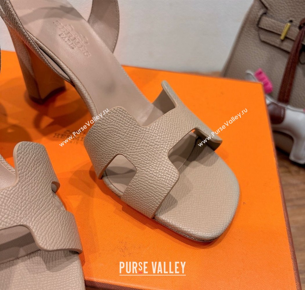 Hermes Eremite Heel Sandals 8cm in Grained Leather Beige 2025 H02275 (XC-250820131)