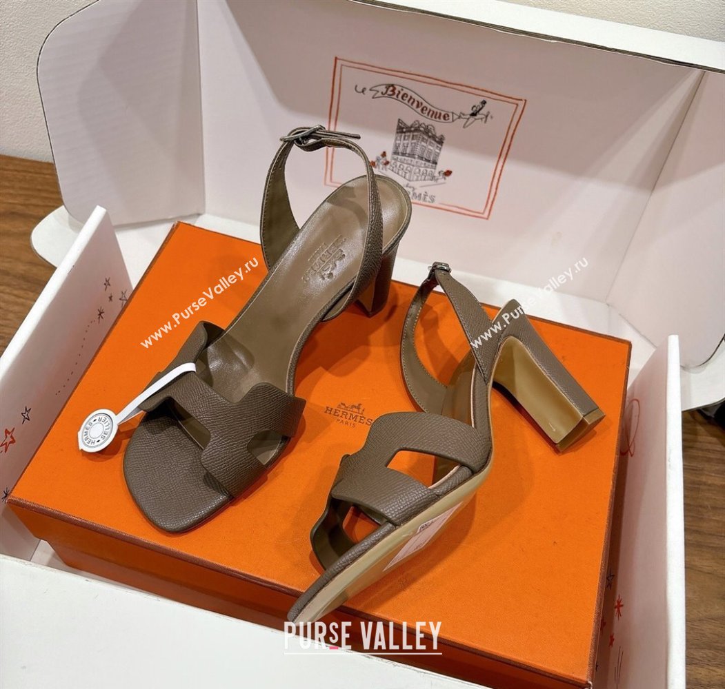 Hermes Eremite Heel Sandals 8cm in Grained Leather Elephant 2025 H02275 (XC-250820142)