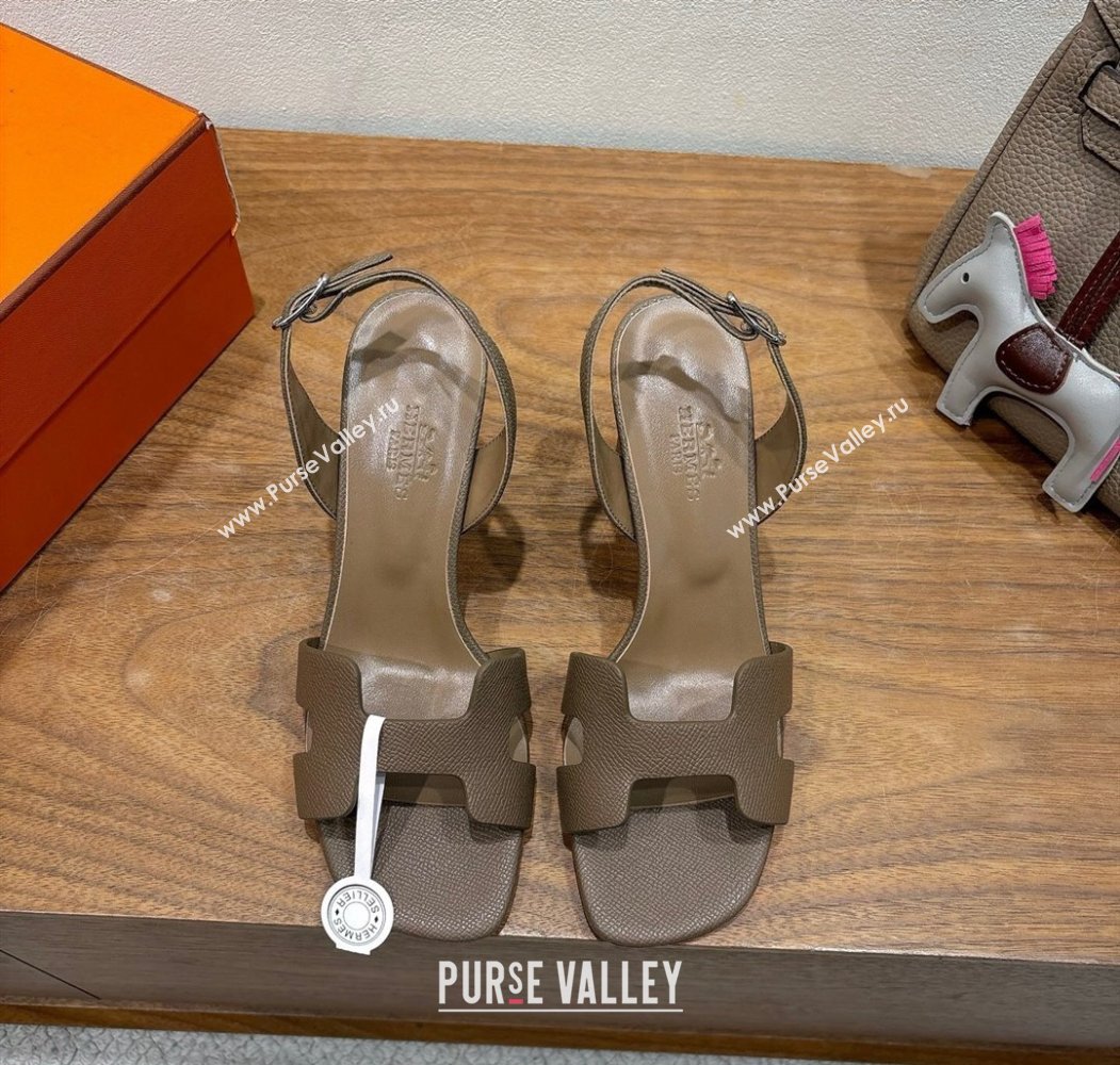 Hermes Eremite Heel Sandals 8cm in Grained Leather Elephant 2025 H02275 (XC-250820142)