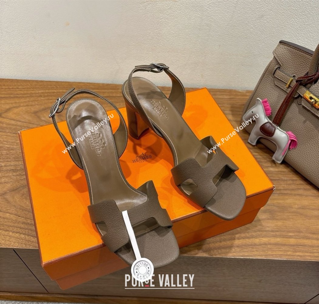 Hermes Eremite Heel Sandals 8cm in Grained Leather Elephant 2025 H02275 (XC-250820142)