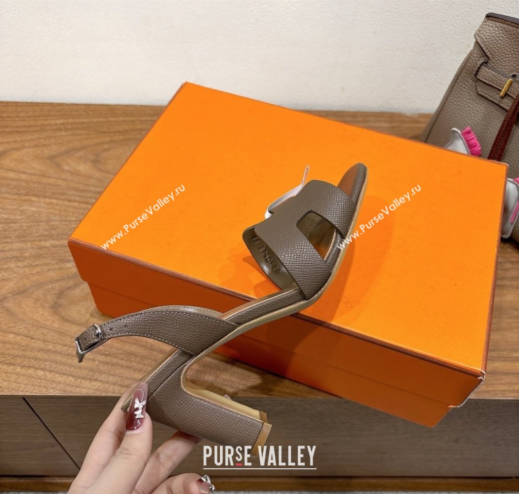 Hermes Eremite Heel Sandals 8cm in Grained Leather Elephant 2025 H02275 (XC-250820142)