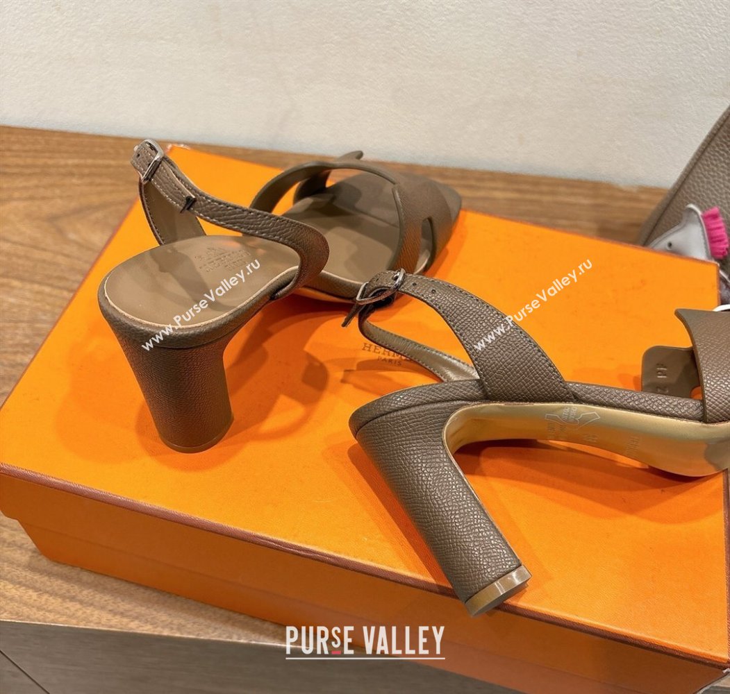 Hermes Eremite Heel Sandals 8cm in Grained Leather Elephant 2025 H02275 (XC-250820142)