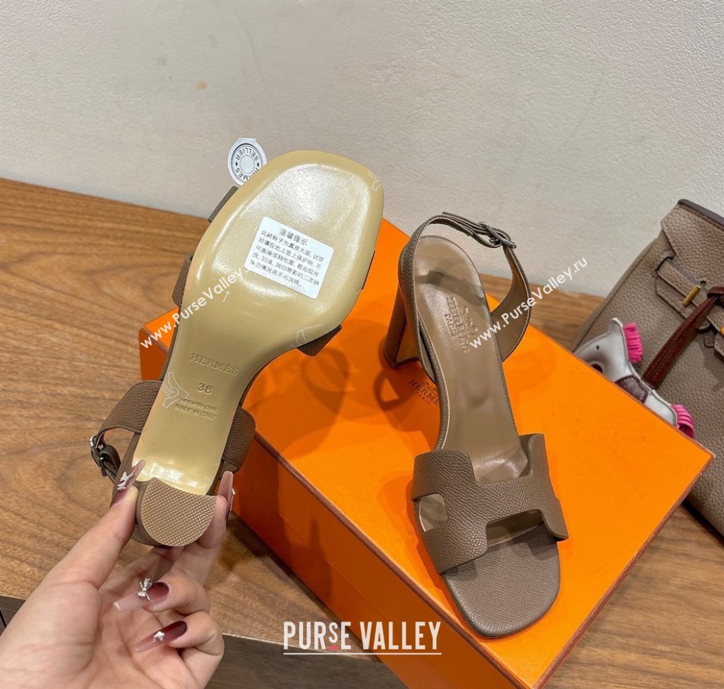 Hermes Eremite Heel Sandals 8cm in Grained Leather Elephant 2025 H02275 (XC-250820142)