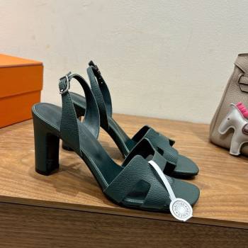 Hermes Eremite Heel Sandals 8cm in Grained Leather Dark Green 2025 H02275 (XC-250820150)