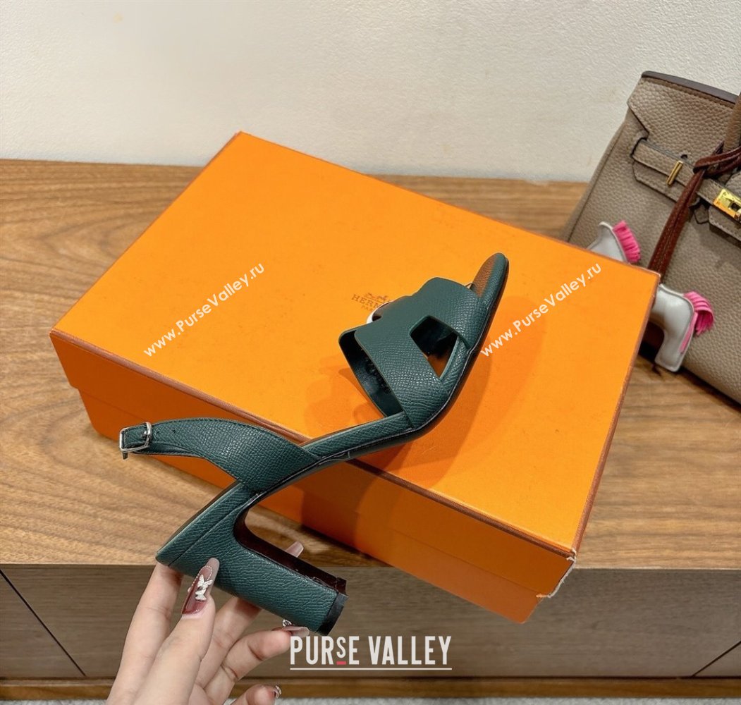 Hermes Eremite Heel Sandals 8cm in Grained Leather Dark Green 2025 H02275 (XC-250820150)