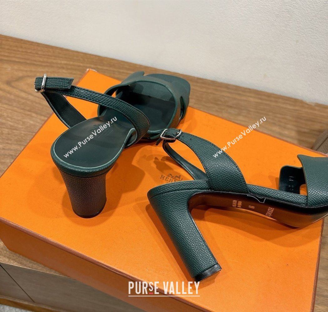 Hermes Eremite Heel Sandals 8cm in Grained Leather Dark Green 2025 H02275 (XC-250820150)