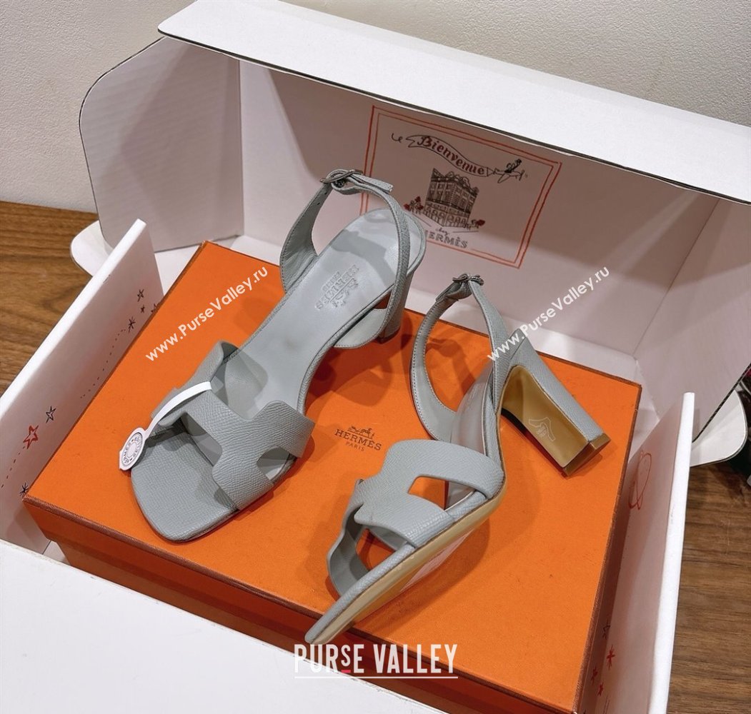 Hermes Eremite Heel Sandals 8cm in Grained Leather Grey3 2025 H02275 (XC-250820151)
