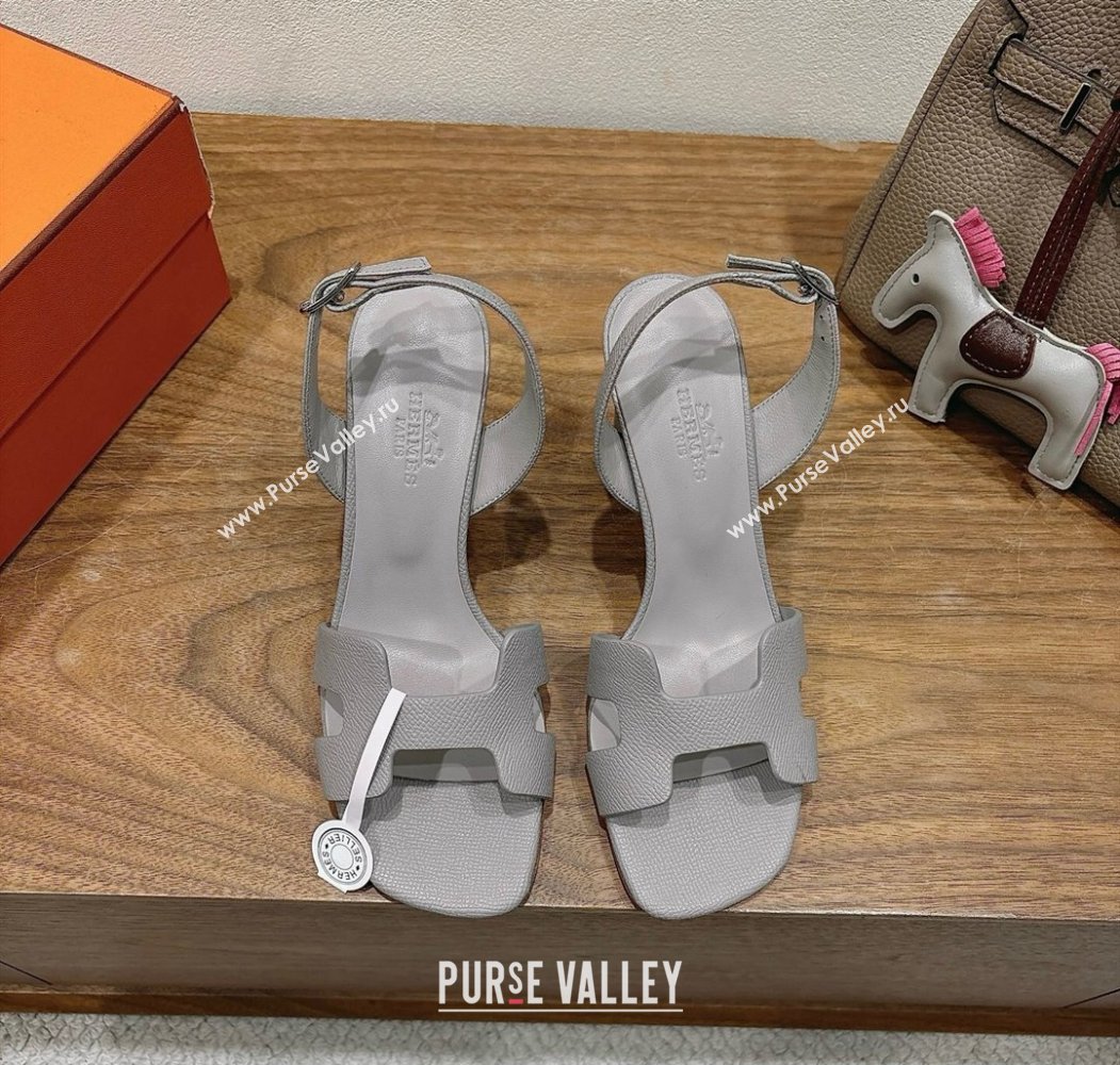 Hermes Eremite Heel Sandals 8cm in Grained Leather Grey3 2025 H02275 (XC-250820151)