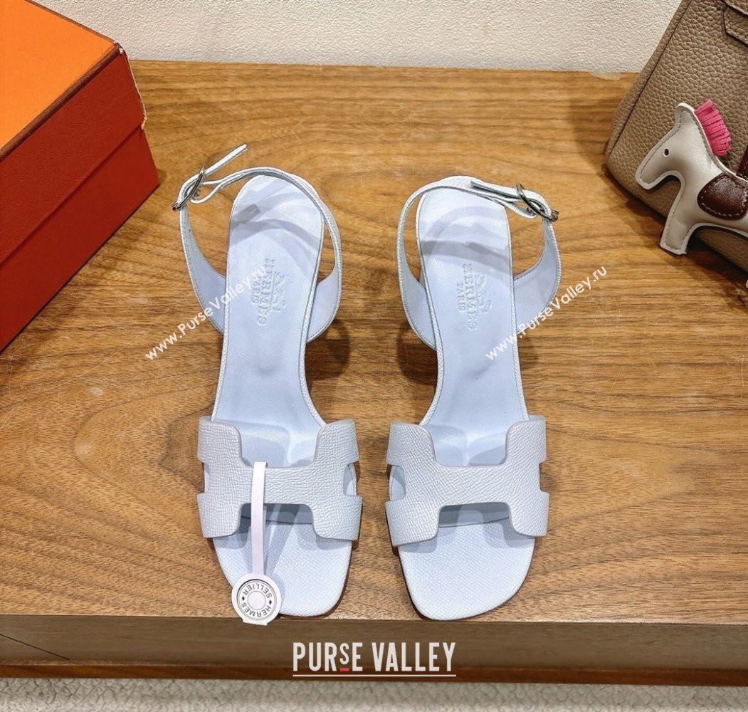 Hermes Eremite Heel Sandals 8cm in Grained Leather Pale Blue 2025 H02275 (XC-250820152)
