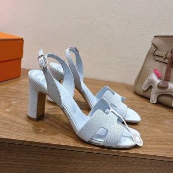 Hermes Eremite Heel Sandals 8cm in Grained Leather Pale Blue 2025 H02275 (XC-250820152)