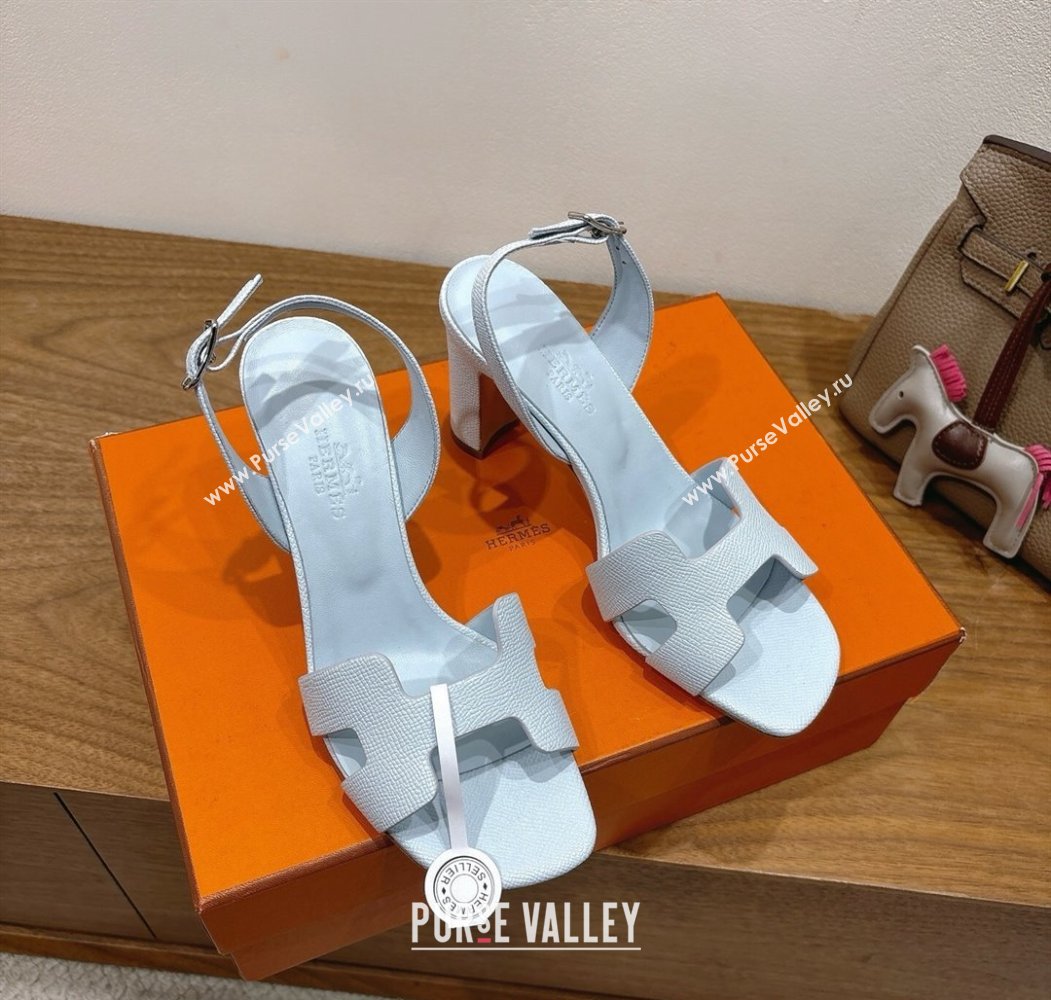 Hermes Eremite Heel Sandals 8cm in Grained Leather Pale Blue 2025 H02275 (XC-250820152)