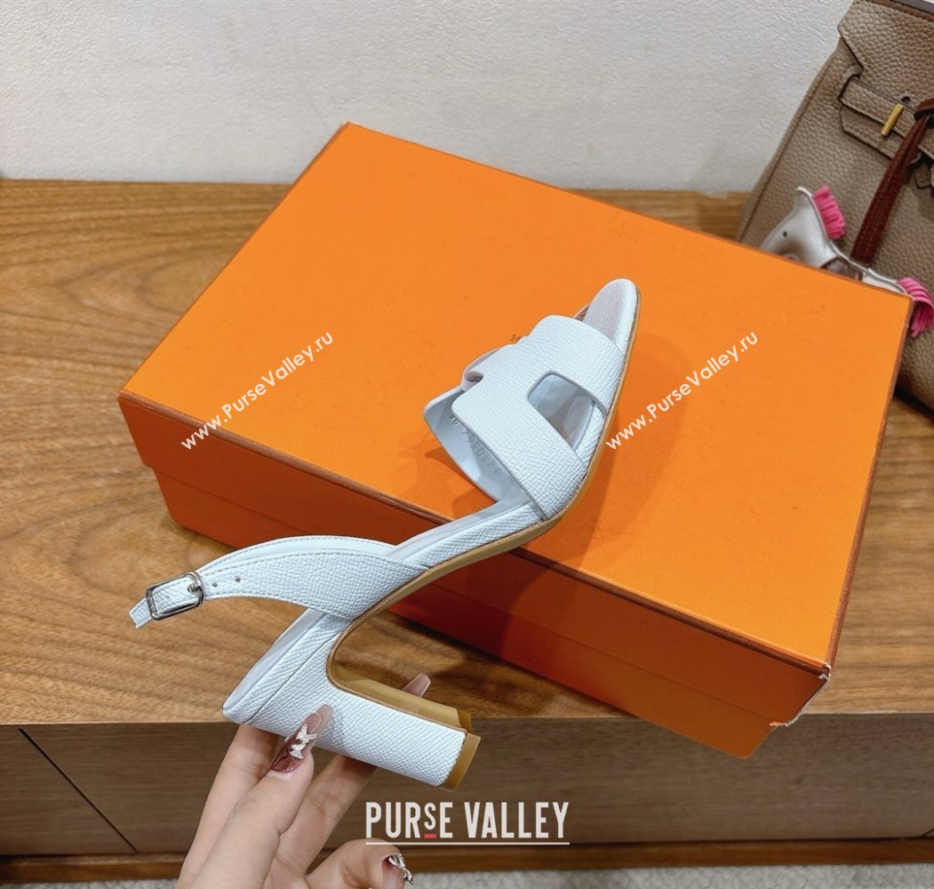 Hermes Eremite Heel Sandals 8cm in Grained Leather Pale Blue 2025 H02275 (XC-250820152)