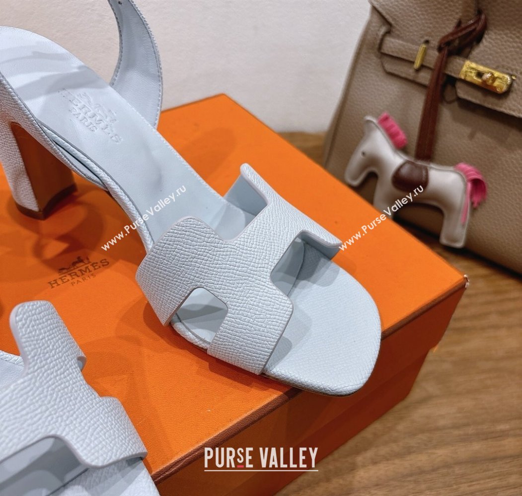 Hermes Eremite Heel Sandals 8cm in Grained Leather Pale Blue 2025 H02275 (XC-250820152)