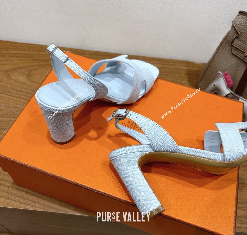 Hermes Eremite Heel Sandals 8cm in Grained Leather Pale Blue 2025 H02275 (XC-250820152)