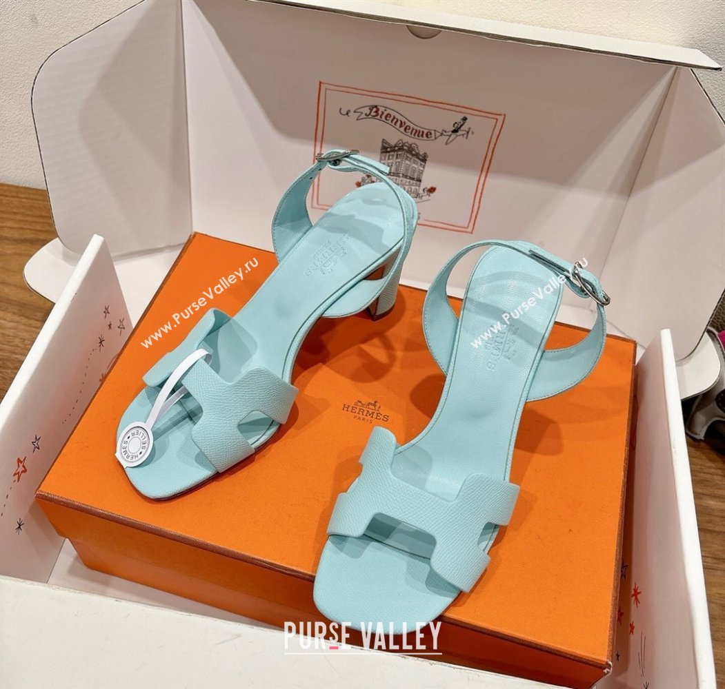 Hermes Eremite Heel Sandals 8cm in Grained Leather Pale Green 2025 H02275 (XC-250820153)