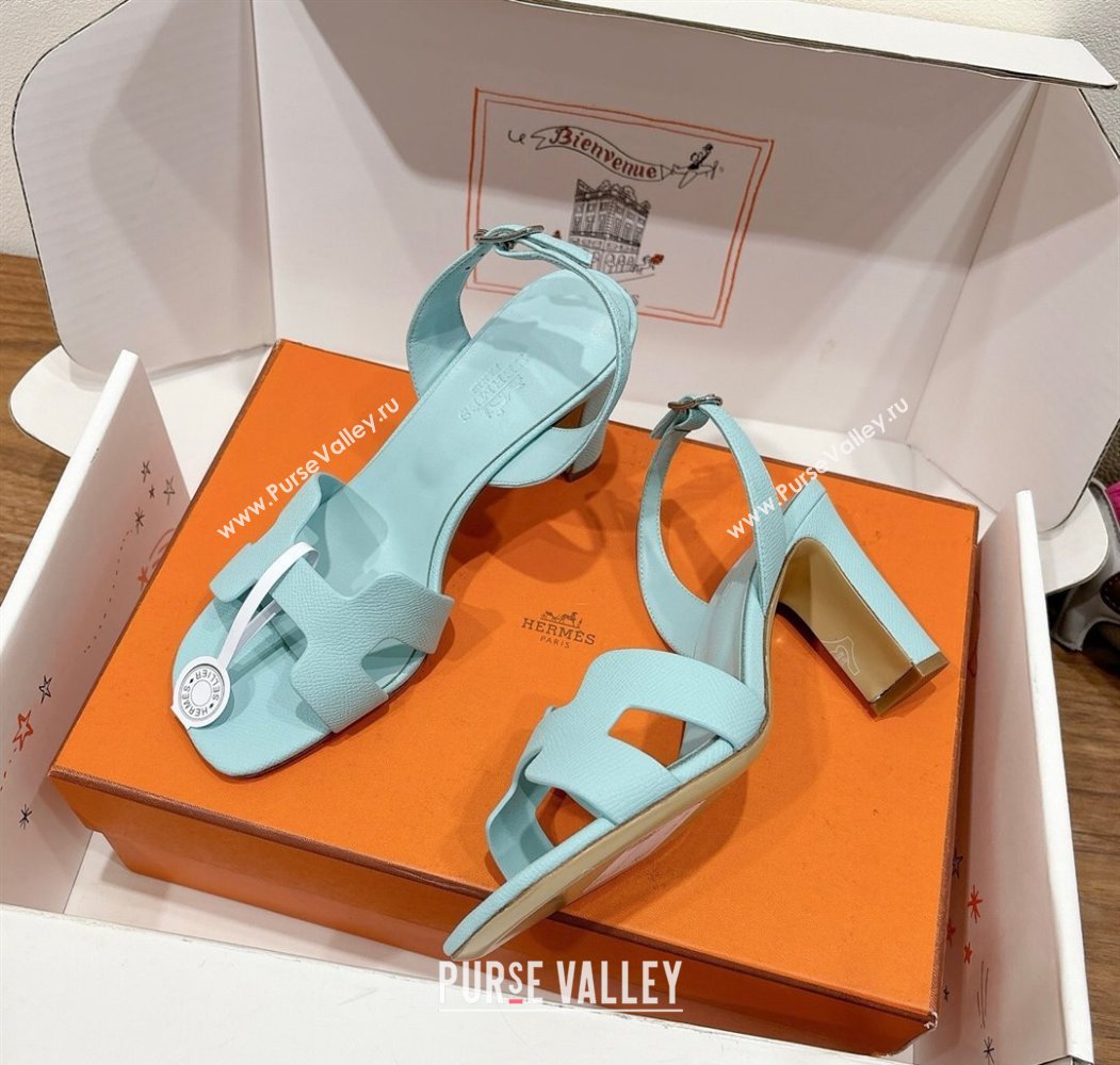 Hermes Eremite Heel Sandals 8cm in Grained Leather Pale Green 2025 H02275 (XC-250820153)