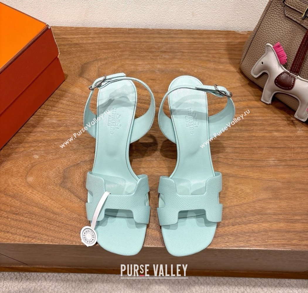 Hermes Eremite Heel Sandals 8cm in Grained Leather Pale Green 2025 H02275 (XC-250820153)