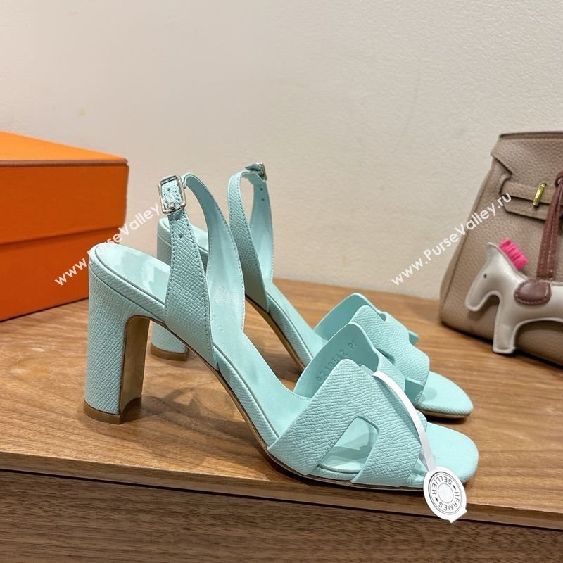 Hermes Eremite Heel Sandals 8cm in Grained Leather Pale Green 2025 H02275 (XC-250820153)