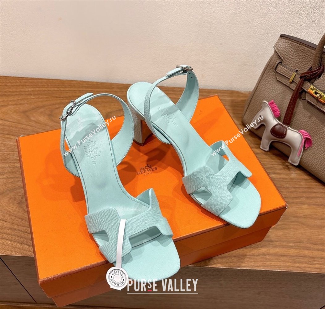 Hermes Eremite Heel Sandals 8cm in Grained Leather Pale Green 2025 H02275 (XC-250820153)