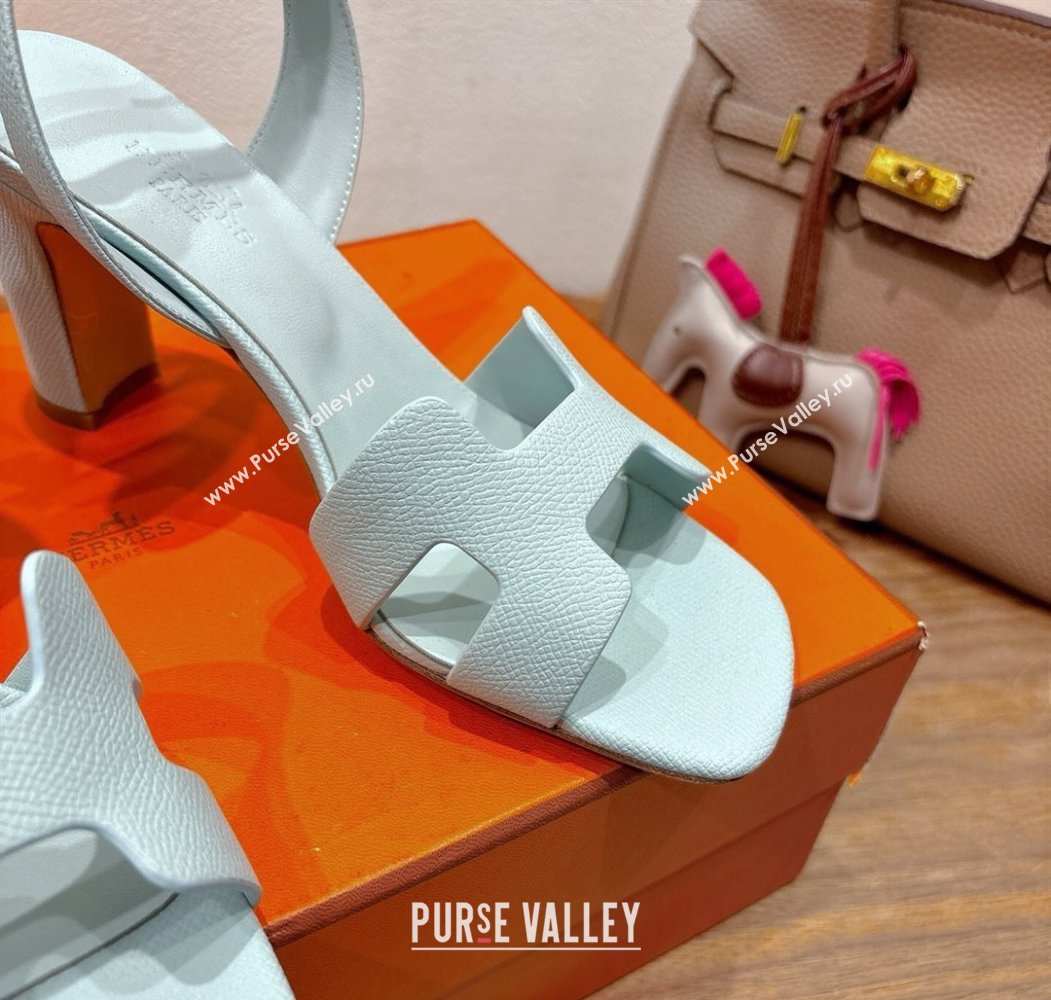 Hermes Eremite Heel Sandals 8cm in Grained Leather Pale Green 2025 H02275 (XC-250820153)