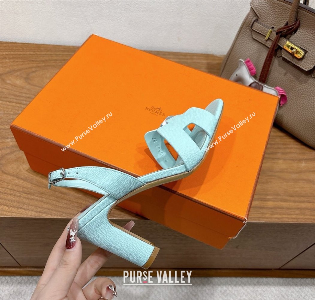 Hermes Eremite Heel Sandals 8cm in Grained Leather Pale Green 2025 H02275 (XC-250820153)
