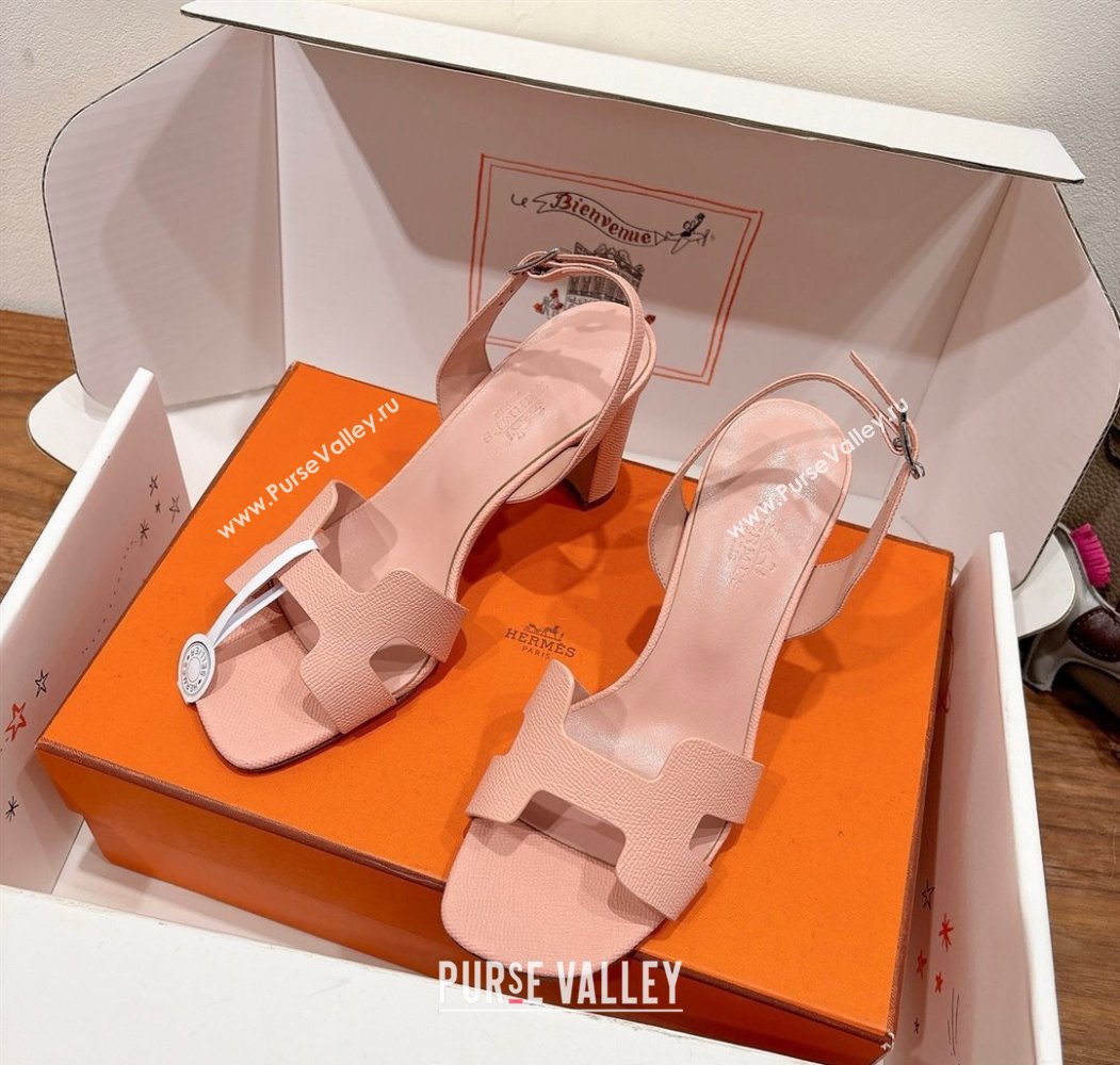 Hermes Eremite Heel Sandals 8cm in Grained Leather Peach Pink 2025 H02275 (XC-250820154)