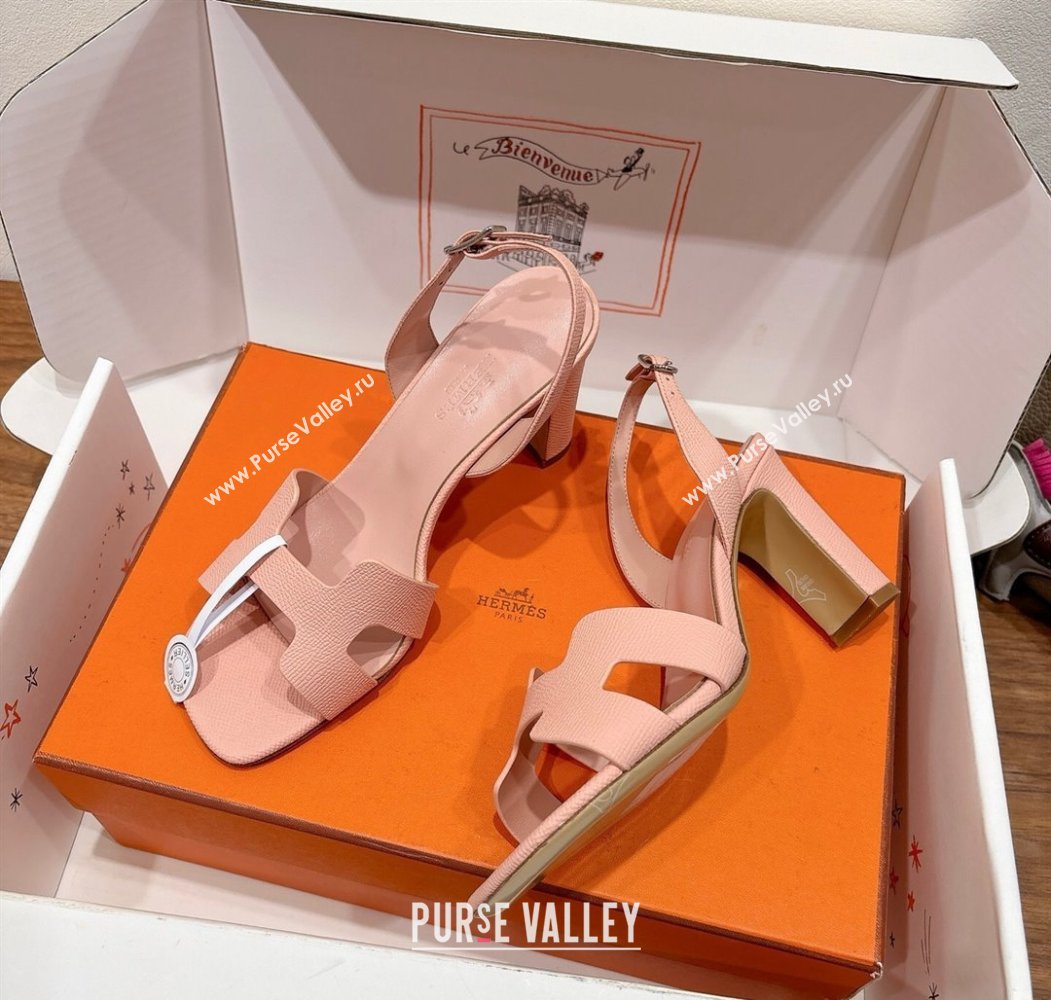 Hermes Eremite Heel Sandals 8cm in Grained Leather Peach Pink 2025 H02275 (XC-250820154)