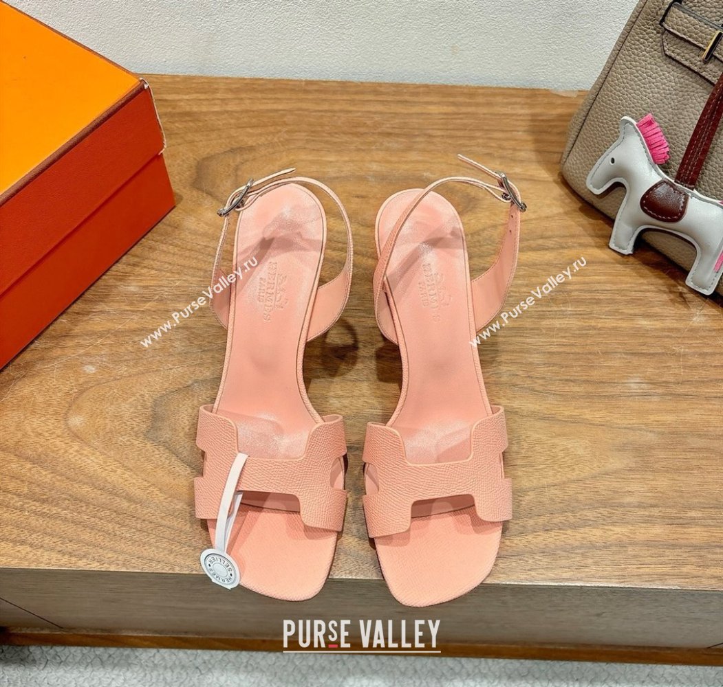 Hermes Eremite Heel Sandals 8cm in Grained Leather Peach Pink 2025 H02275 (XC-250820154)
