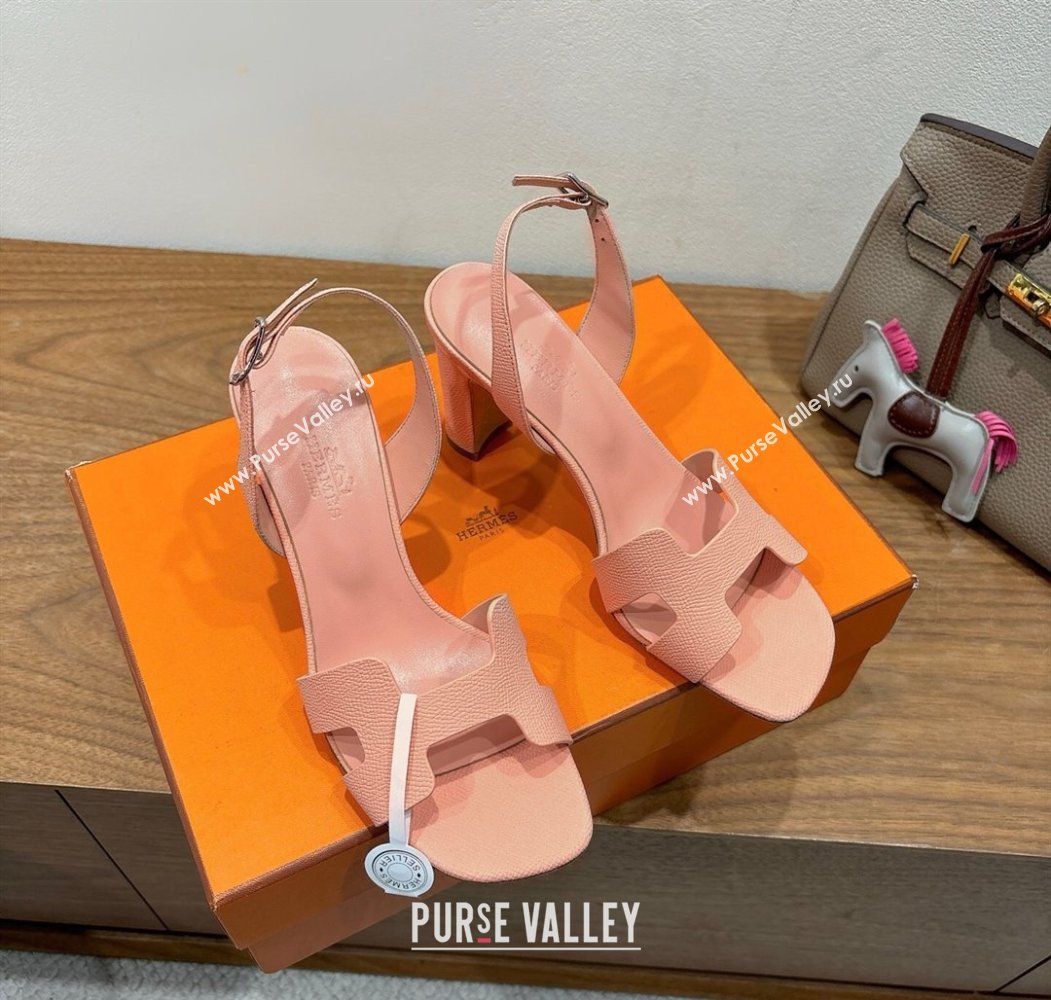 Hermes Eremite Heel Sandals 8cm in Grained Leather Peach Pink 2025 H02275 (XC-250820154)