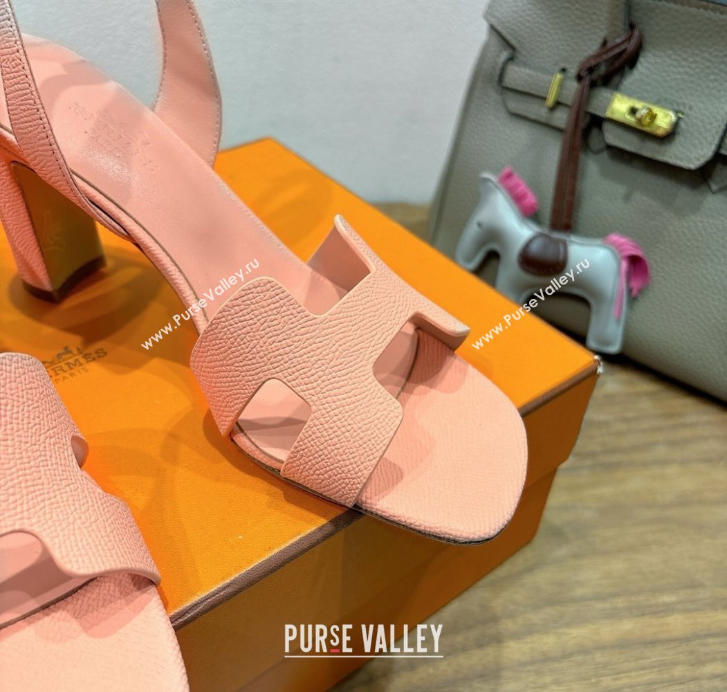 Hermes Eremite Heel Sandals 8cm in Grained Leather Peach Pink 2025 H02275 (XC-250820154)