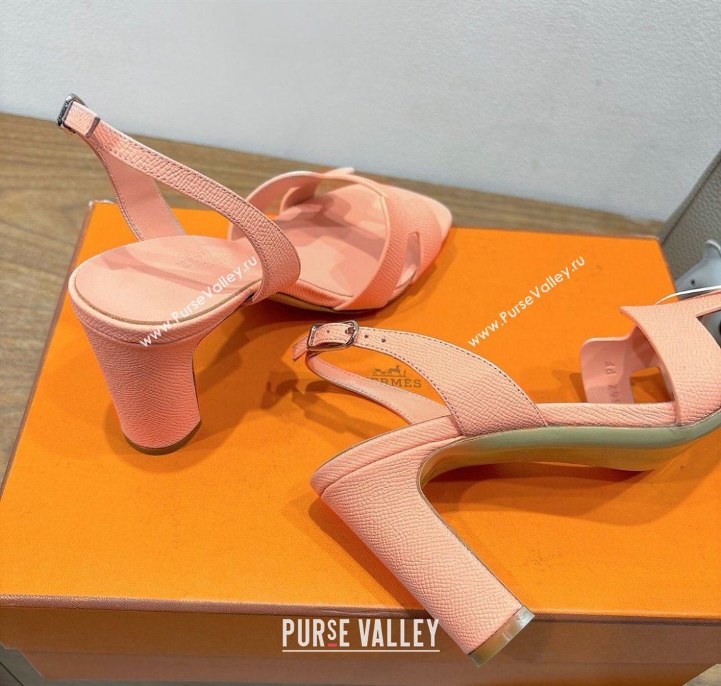 Hermes Eremite Heel Sandals 8cm in Grained Leather Peach Pink 2025 H02275 (XC-250820154)