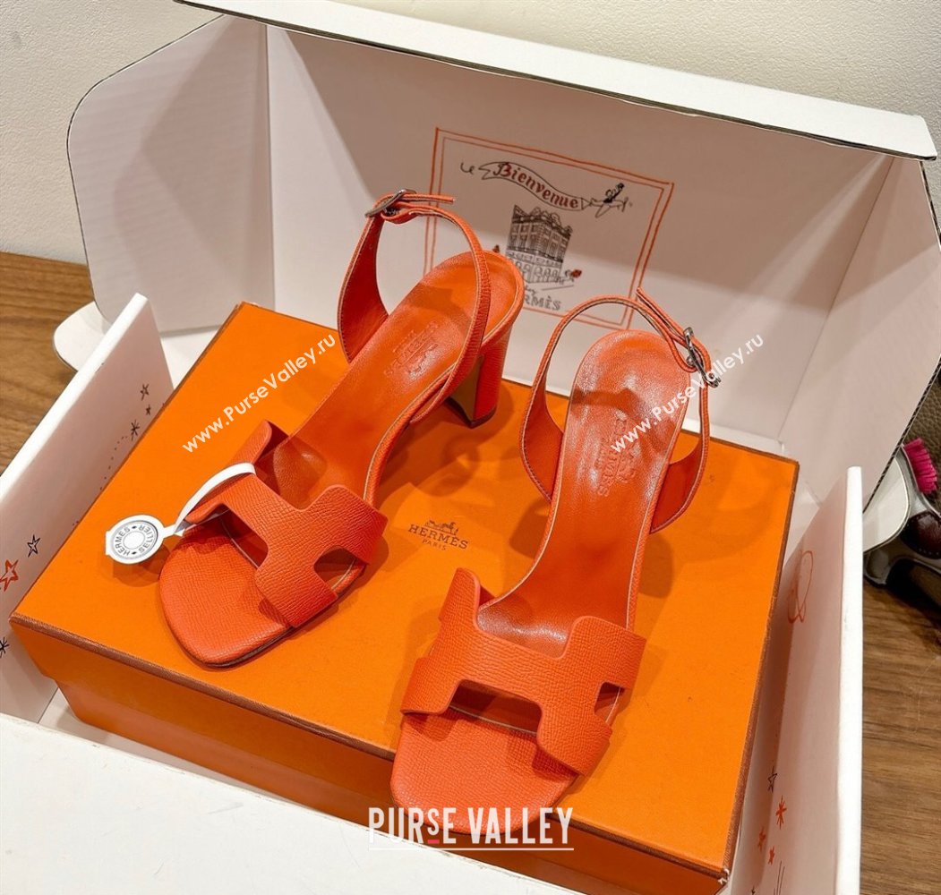 Hermes Eremite Heel Sandals 8cm in Grained Leather Orange2 2025 H02275 (XC-250820155)