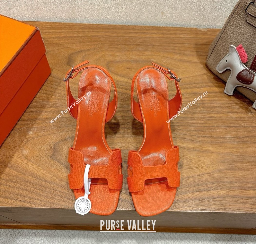 Hermes Eremite Heel Sandals 8cm in Grained Leather Orange2 2025 H02275 (XC-250820155)