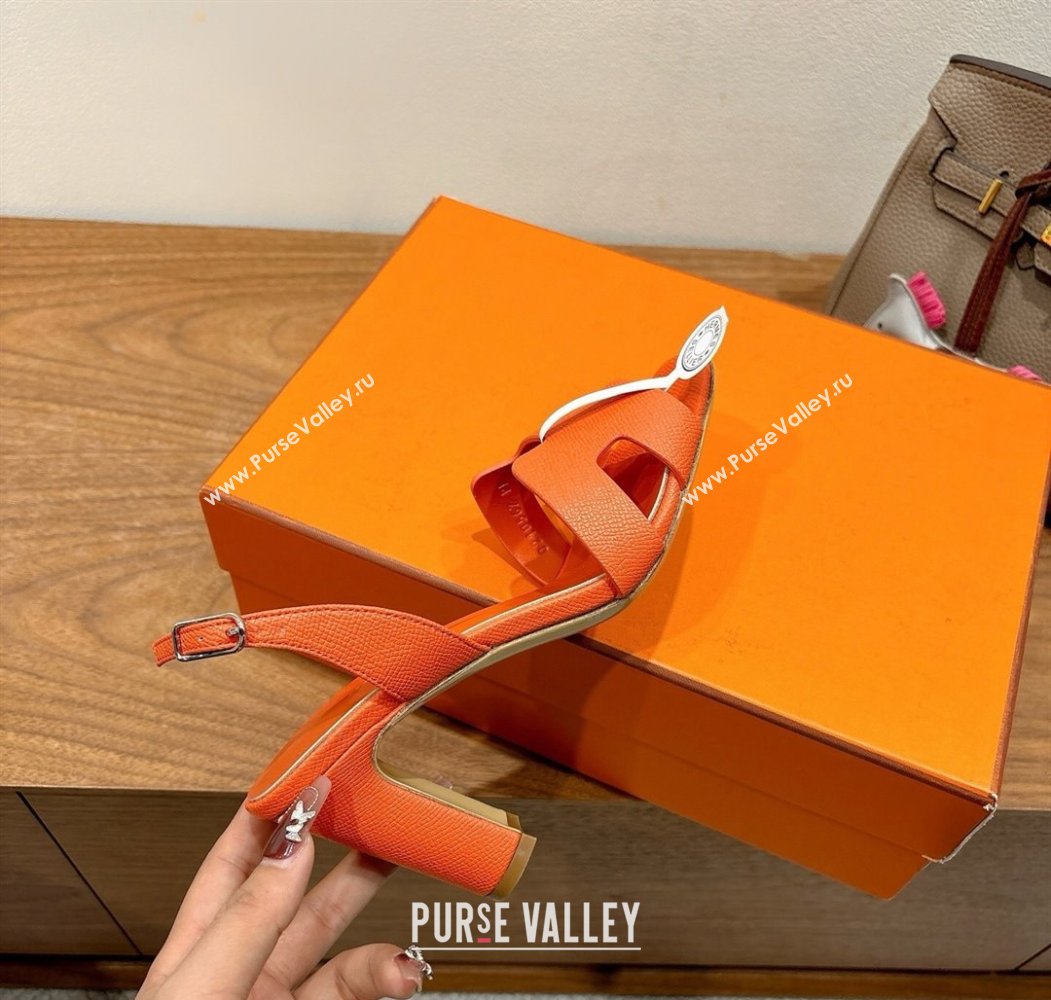 Hermes Eremite Heel Sandals 8cm in Grained Leather Orange2 2025 H02275 (XC-250820155)