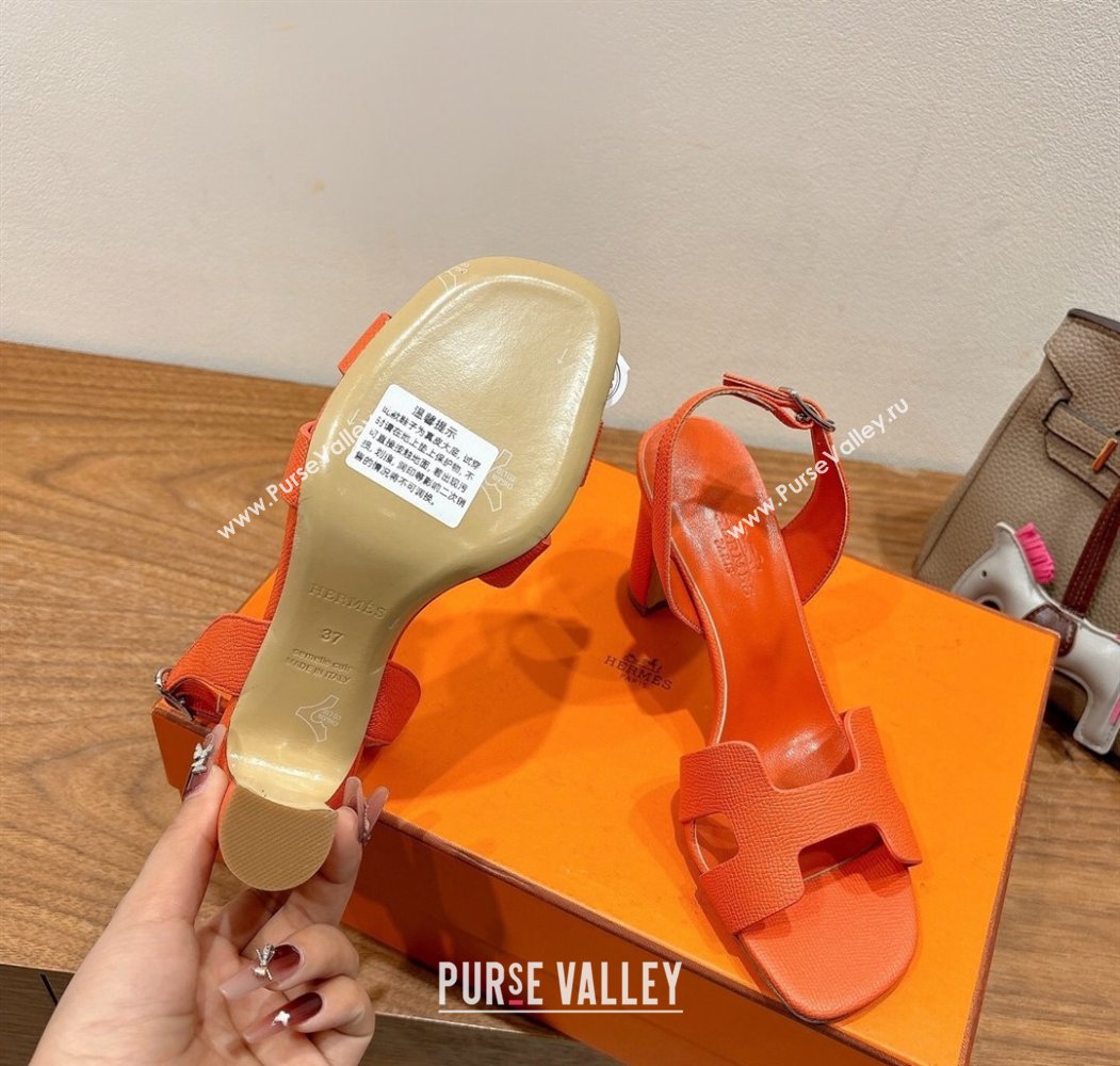 Hermes Eremite Heel Sandals 8cm in Grained Leather Orange2 2025 H02275 (XC-250820155)