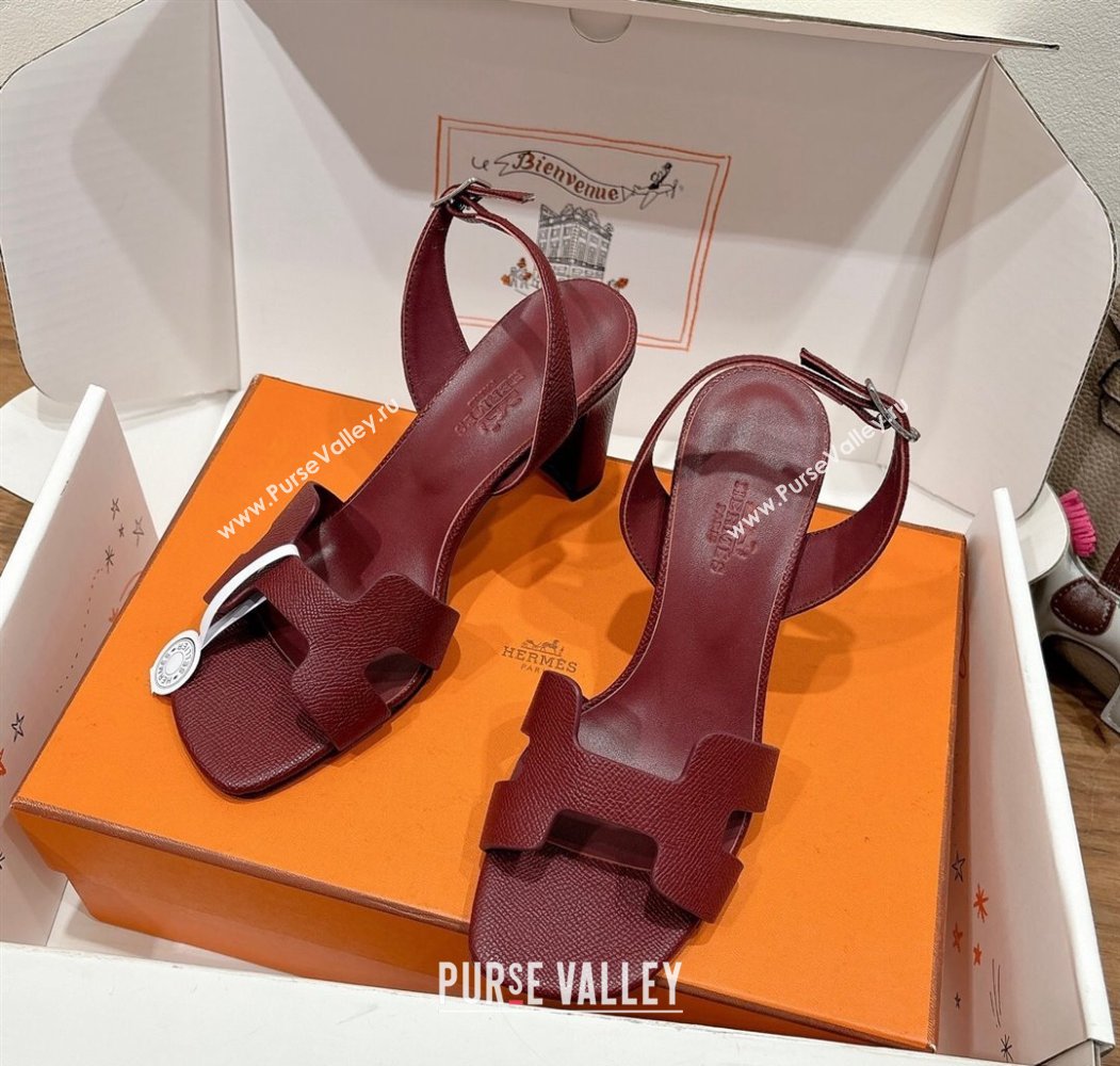 Hermes Eremite Heel Sandals 8cm in Grained Leather Dark Burgundy 2025 H02275 (XC-250820158)