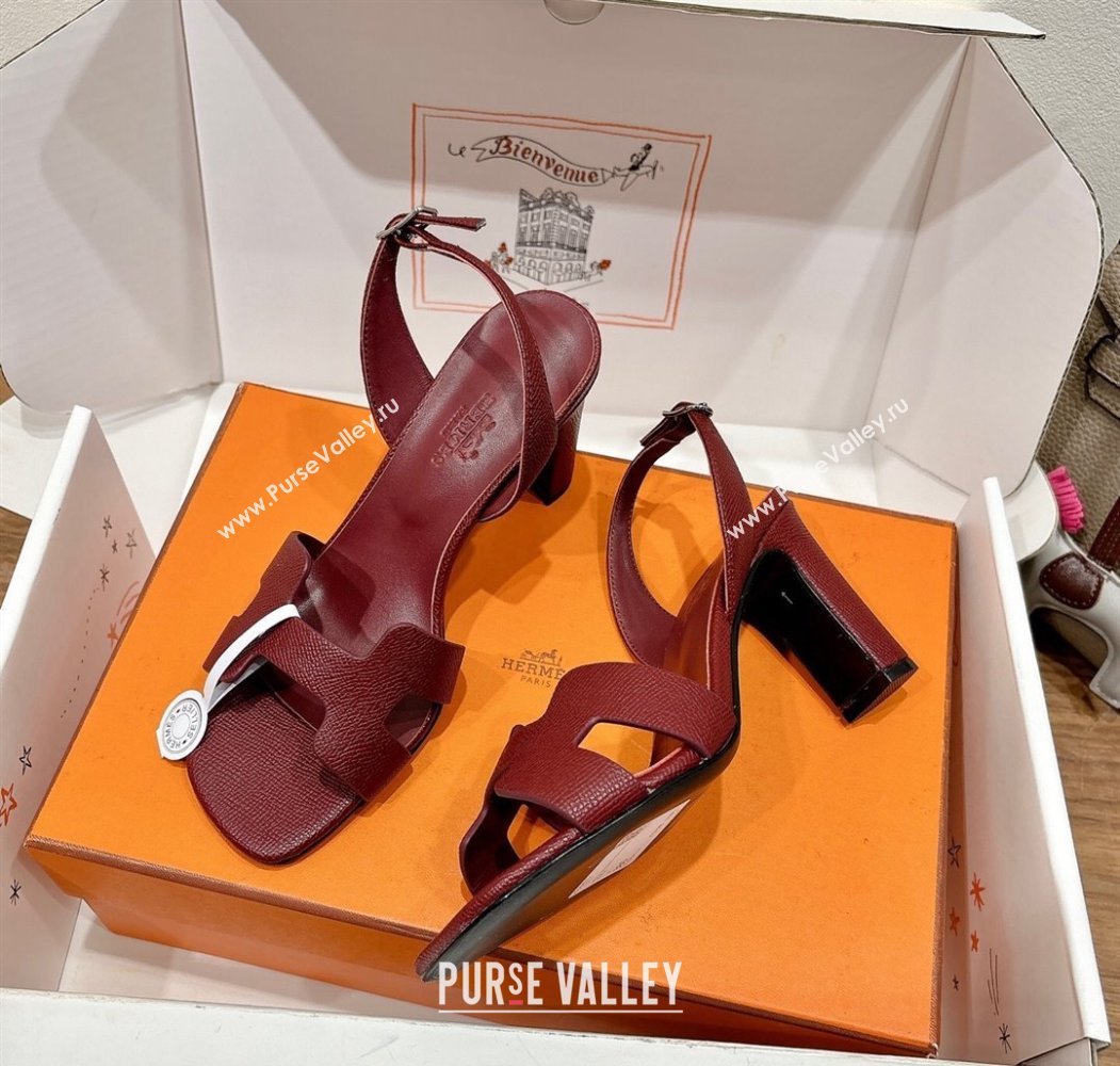 Hermes Eremite Heel Sandals 8cm in Grained Leather Dark Burgundy 2025 H02275 (XC-250820158)