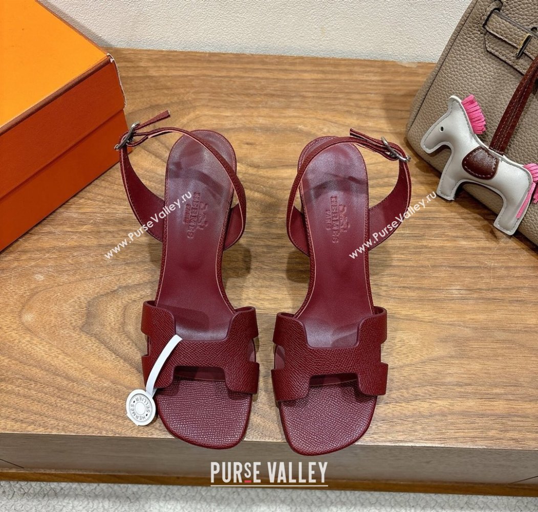 Hermes Eremite Heel Sandals 8cm in Grained Leather Dark Burgundy 2025 H02275 (XC-250820158)