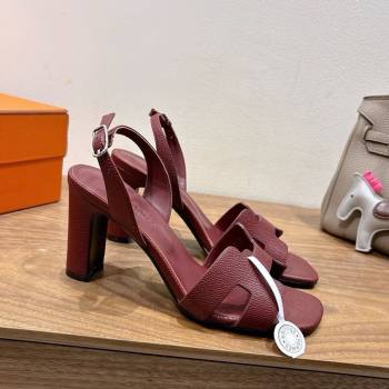 Hermes Eremite Heel Sandals 8cm in Grained Leather Dark Burgundy 2025 H02275 (XC-250820158)
