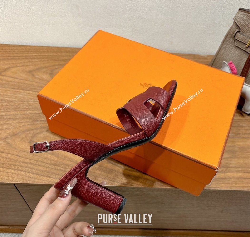 Hermes Eremite Heel Sandals 8cm in Grained Leather Dark Burgundy 2025 H02275 (XC-250820158)