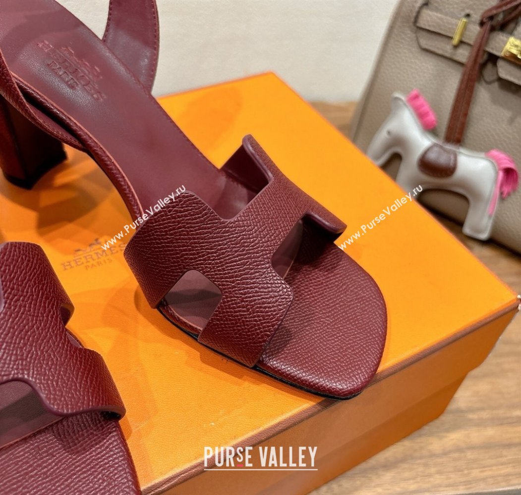 Hermes Eremite Heel Sandals 8cm in Grained Leather Dark Burgundy 2025 H02275 (XC-250820158)