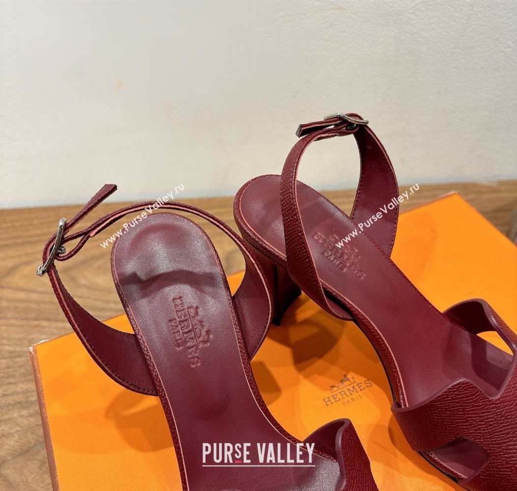 Hermes Eremite Heel Sandals 8cm in Grained Leather Dark Burgundy 2025 H02275 (XC-250820158)