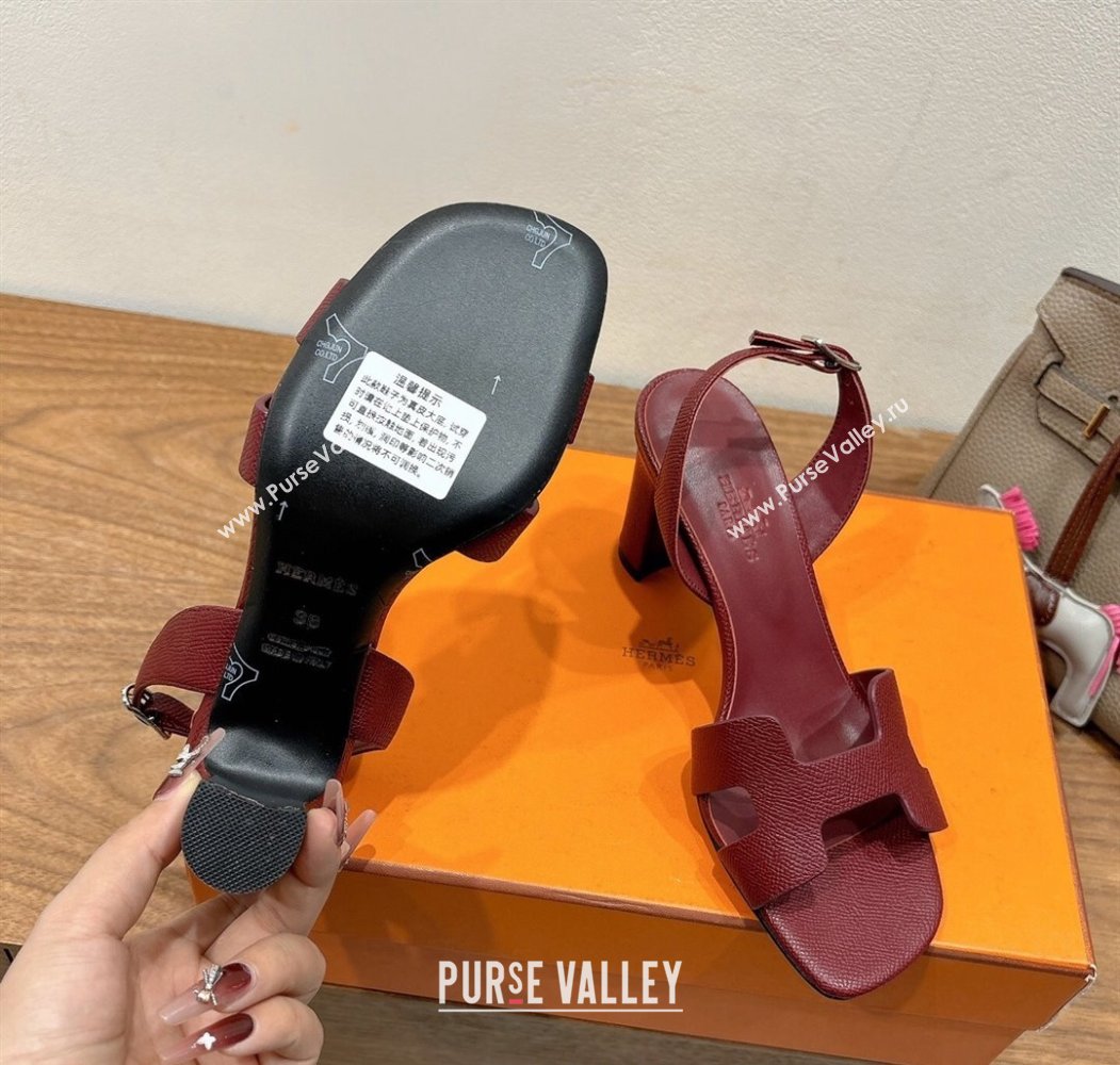 Hermes Eremite Heel Sandals 8cm in Grained Leather Dark Burgundy 2025 H02275 (XC-250820158)