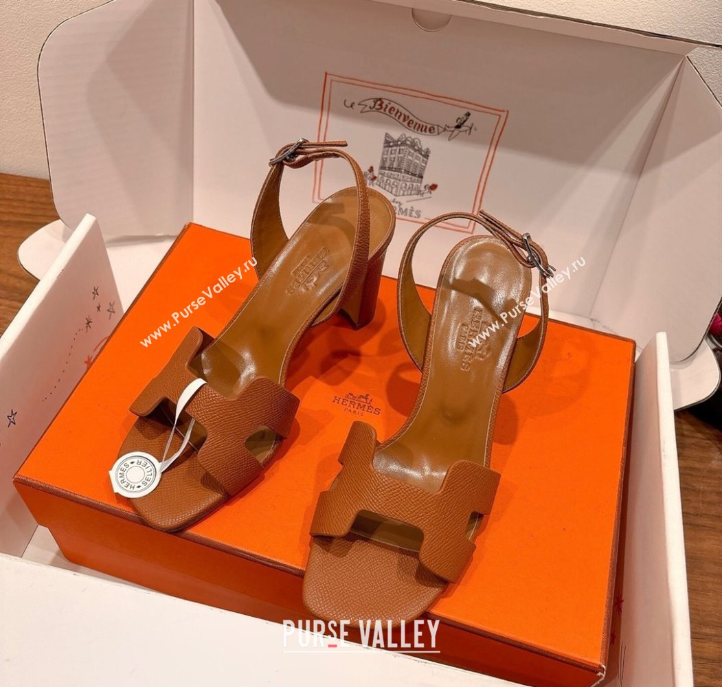 Hermes Eremite Heel Sandals 8cm in Grained Leather Brown 2025 H02275 (XC-250820160)